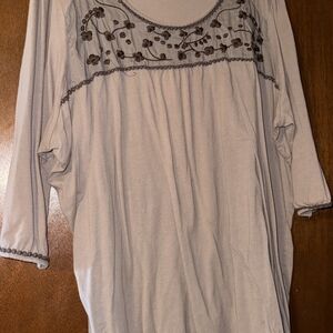Avenue Women's Tunic Top - Brown with Dark Brown Embroidery